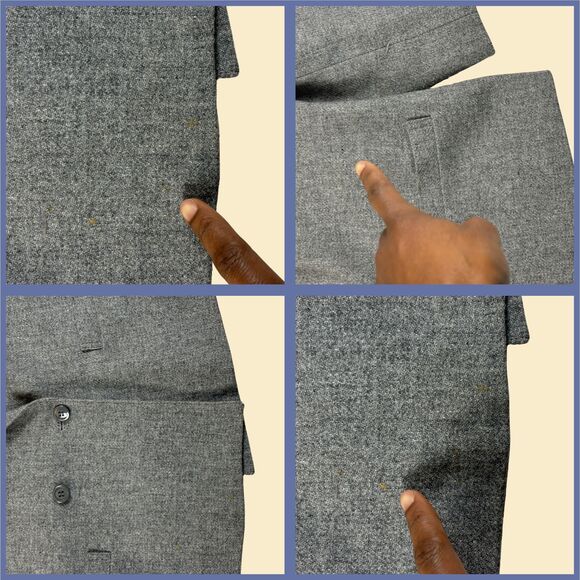 1970s Sue Brett grey blazer jacket, size 22 acrylic/wool double breasted jacket - Picture 2 of 10